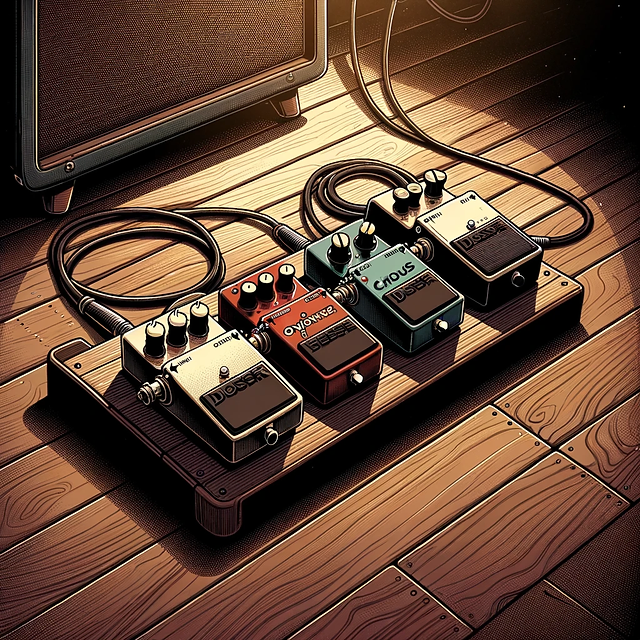 Image d'un pedalboard de guitare électrique
